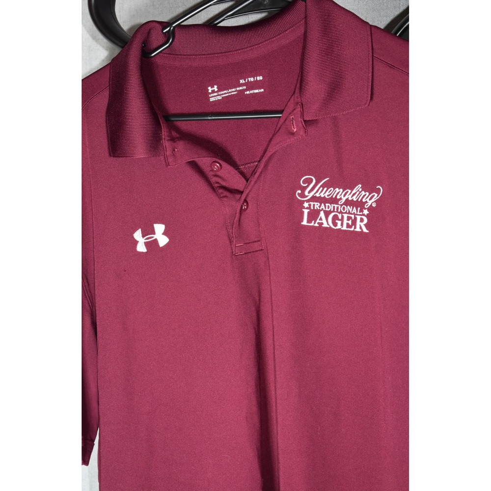 Under Armour Yuengling Traditional Lager Polo Shirt Mens XL Maroon HeatGear Logo